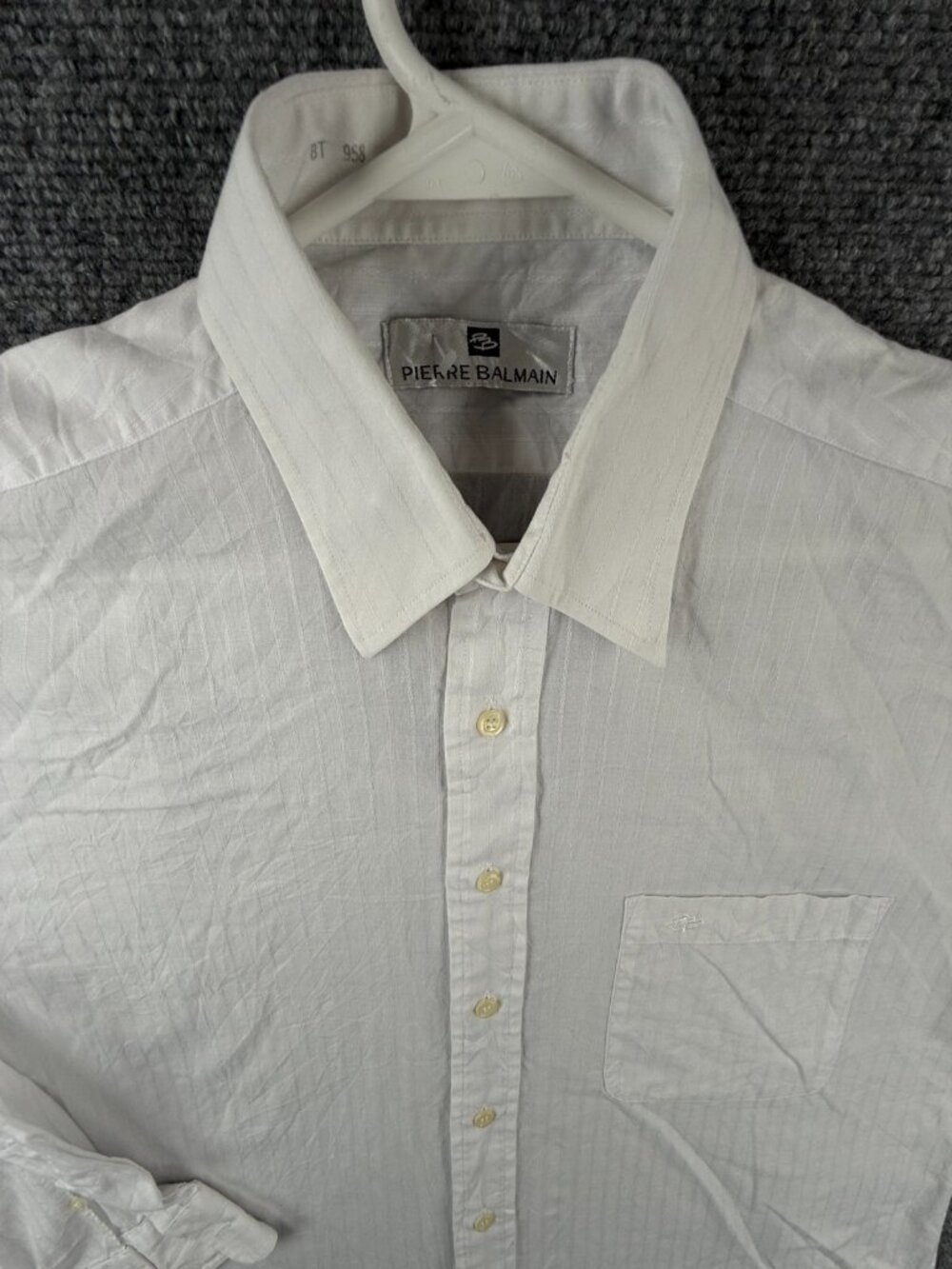 Pierre Balmain Button Up Men Long Sleeve Designer Striped White Point Size 16